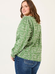 FatFace Light Green Jili 100% Cotton Embroidered Blouse - Image 5 of 8