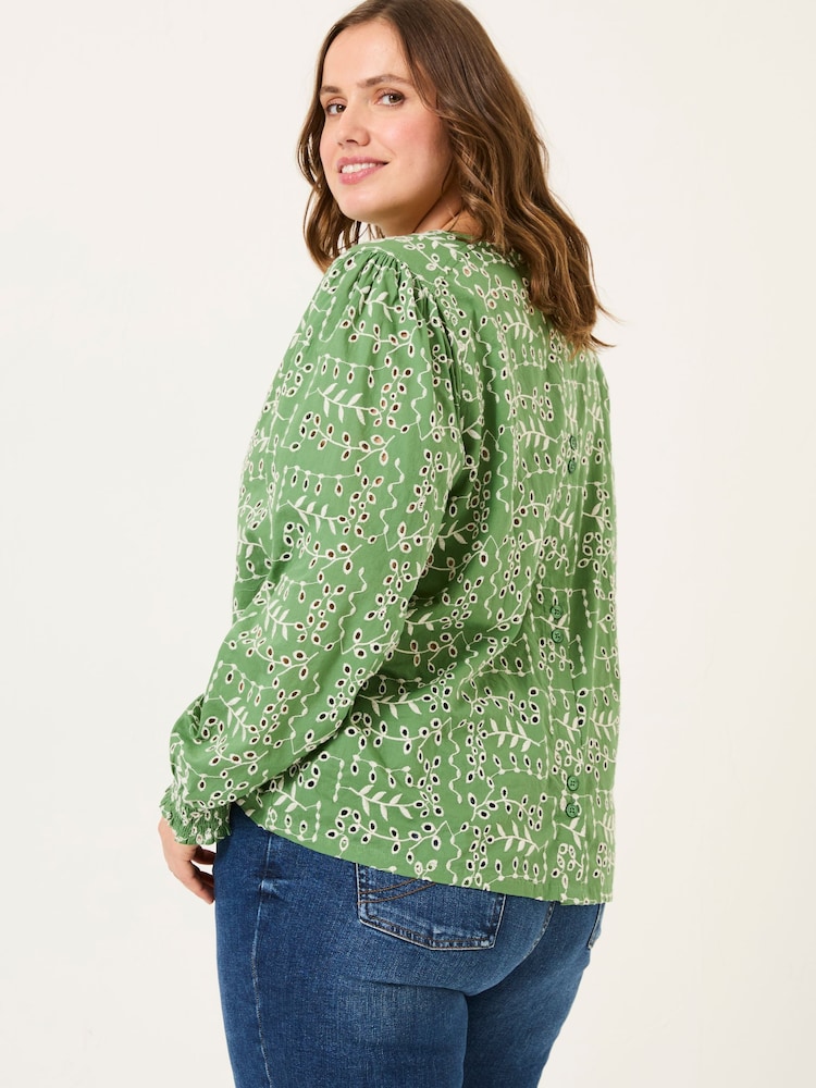 FatFace Light Green Jili 100% Cotton Embroidered Blouse - Image 5 of 8