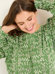 FatFace Light Green Jili 100% Cotton Embroidered Blouse - Image 6 of 8