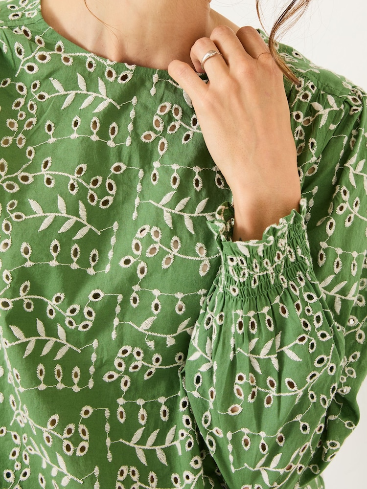 FatFace Light Green Jili 100% Cotton Embroidered Blouse - Image 7 of 8