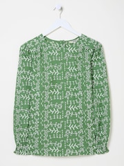 FatFace Light Green Jili 100% Cotton Embroidered Blouse - Image 8 of 8