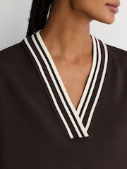 Reiss Chocolate Brown Verity Premium Interlock Tipped Cropped Sweatshirt - Image 3 of 6