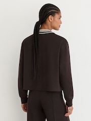 Reiss Chocolate Brown Verity Premium Interlock Tipped Cropped Sweatshirt - Image 5 of 6