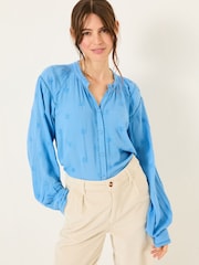 FatFace Orla Bright Blue Embroidered Blouse - Image 1 of 5