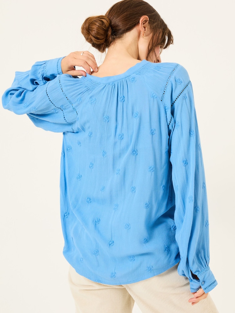 FatFace Orla Bright Blue Embroidered Blouse - Image 2 of 5