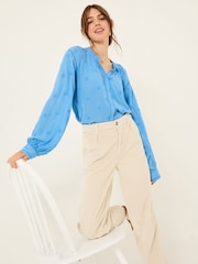 FatFace Orla Bright Blue Embroidered Blouse - Image 3 of 5