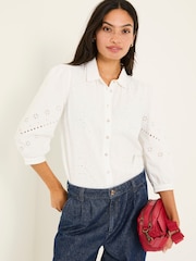 FatFace Roxi Ivory 100% Cotton Embroidered Shirt - Image 1 of 11