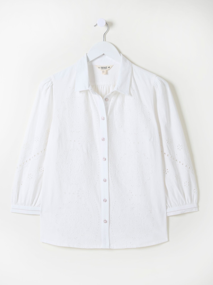 FatFace Roxi Ivory 100% Cotton Embroidered Shirt - Image 11 of 11