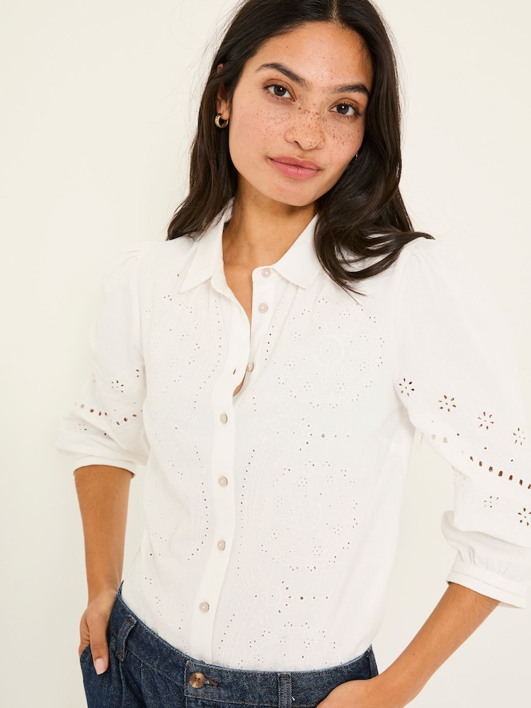 FatFace Roxi Ivory 100% Cotton Embroidered Shirt - Image 4 of 11