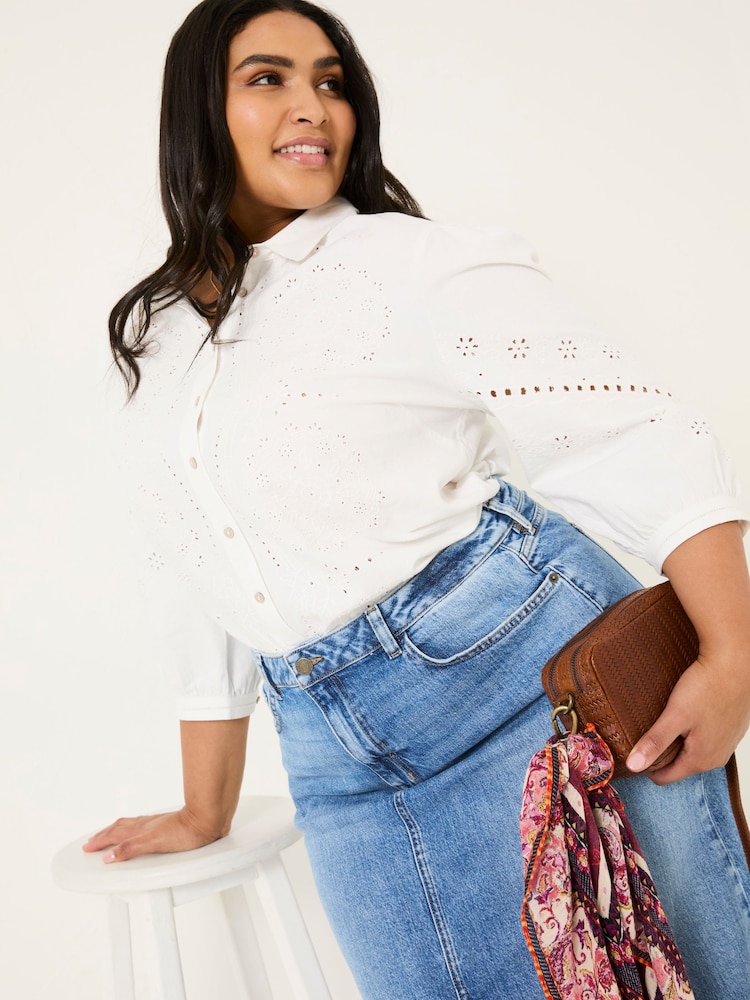 FatFace Roxi Ivory 100% Cotton Embroidered Shirt - Image 8 of 11