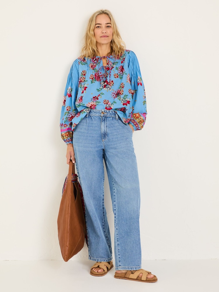 FatFace Sandy Bright Blue Balinese Floral 100% Cotton Blouse - Image 3 of 8