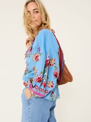 FatFace Bright Blue 100% Cotton Sandy Blouse - Image 4 of 8