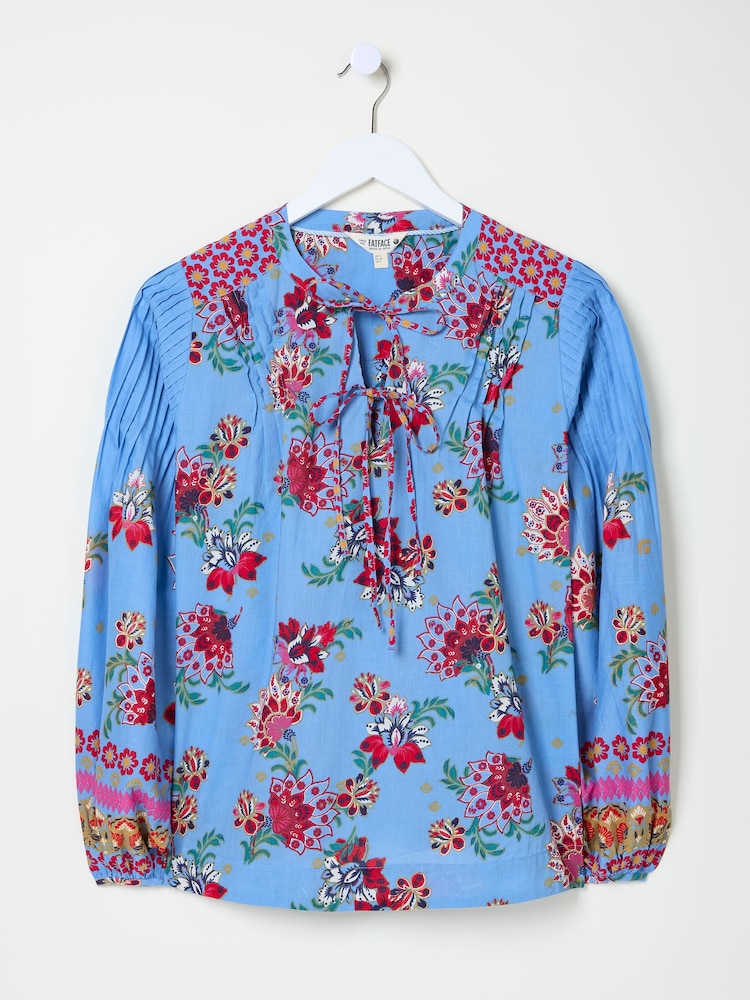 FatFace Bright Blue 100% Cotton Sandy Blouse - Image 8 of 8