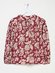 FatFace Burgundy Red 100% Cotton Sandy Blouse - Image 10 of 11
