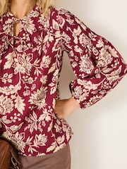 FatFace Burgundy Red 100% Cotton Sandy Blouse - Image 5 of 11