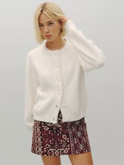 Ecru White Long Sleeve Crew Neck Bomber Cardigan - Image 1 of 7