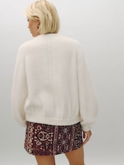 Ecru White Long Sleeve Crew Neck Bomber Cardigan - Image 3 of 7