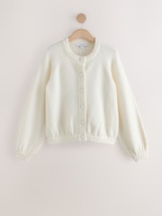 Ecru White Long Sleeve Crew Neck Bomber Cardigan - Image 5 of 7