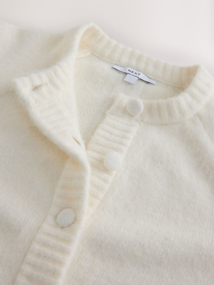 Ecru White Long Sleeve Crew Neck Bomber Cardigan - Image 7 of 7 Ecru White Long Sleeve Crew Neck Bomber Cardigan - Image 7 of 7