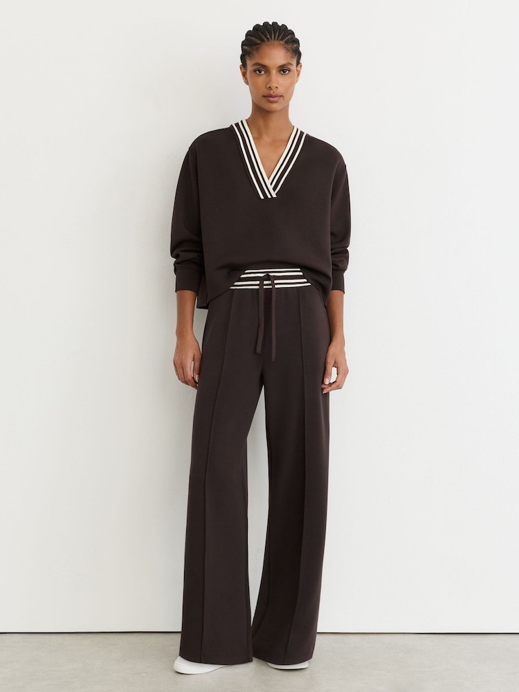 Reiss Chocolate Brown Verity Premium Interlock Stripe-Waist Joggers - Image 1 of 6