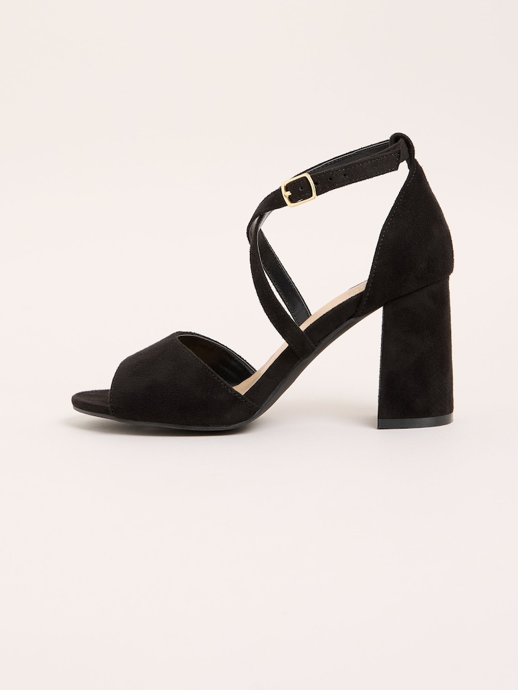 Friends Like These Black Regular Fit Cross Strap Mid Block Heel Sandals - Image 5 of 5