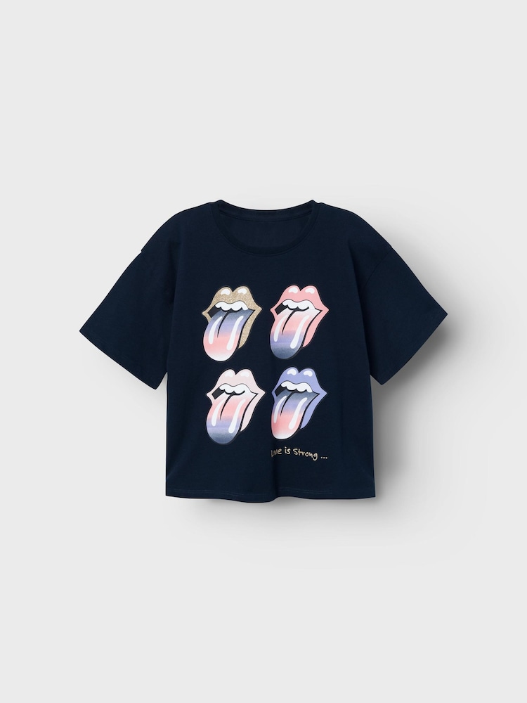 Name It Blue Girls Rolling Stones Band 100% Cotton T-Shirt - Image 1 of 4