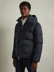 Reiss Navy Carston Patch-Pocket Quilted Puffer Jacket - Image 1 of 7