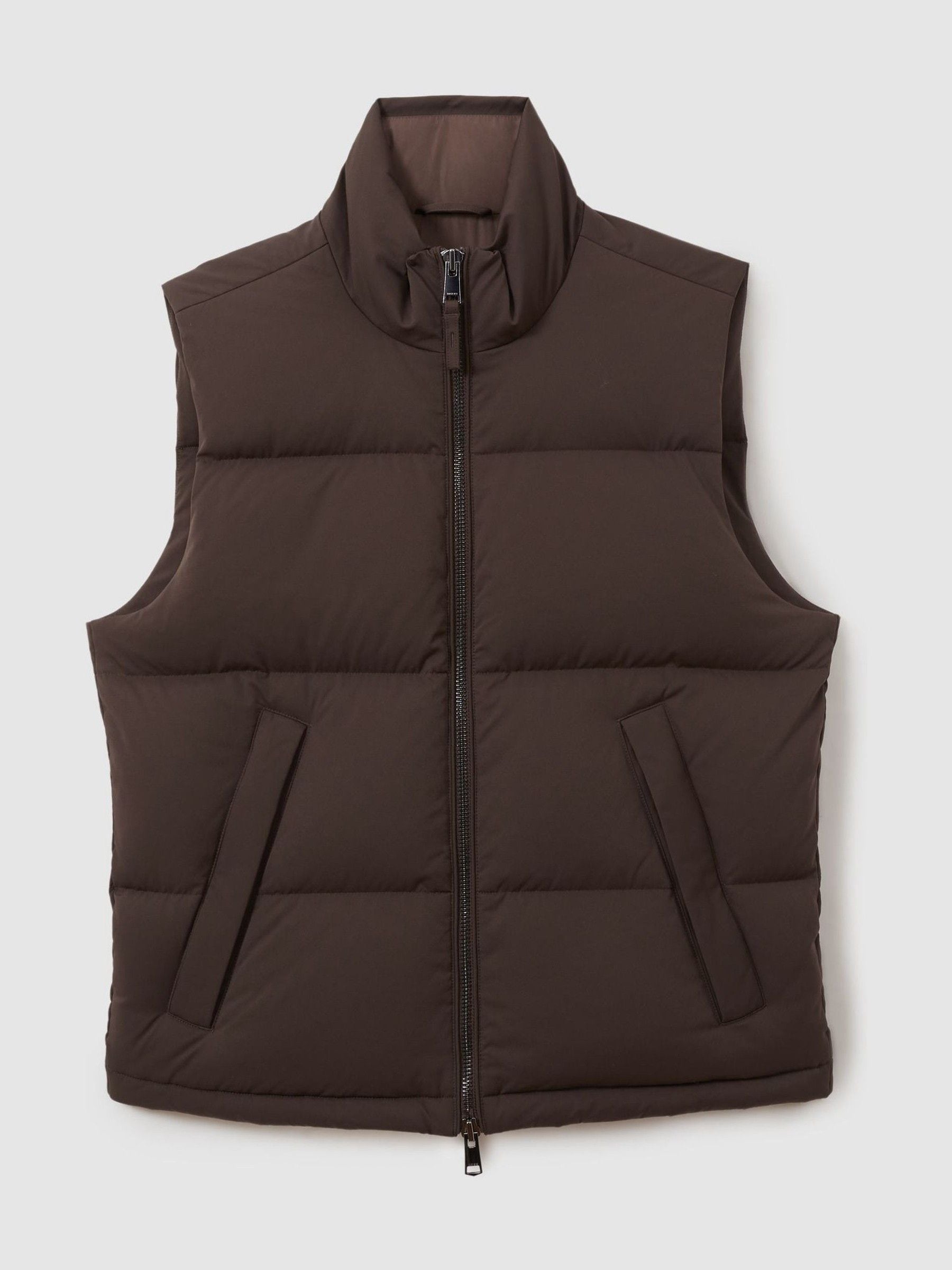 Buy Reiss Brown Jessie Quilted-Shell Zip-Through Gilet from Buy Reiss Brown Jessie Quilted-Shell Zip-Through Gilet from