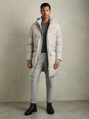 Reiss Grey Stadium Quilted Longline Puffer Jacket - Image 1 of 8