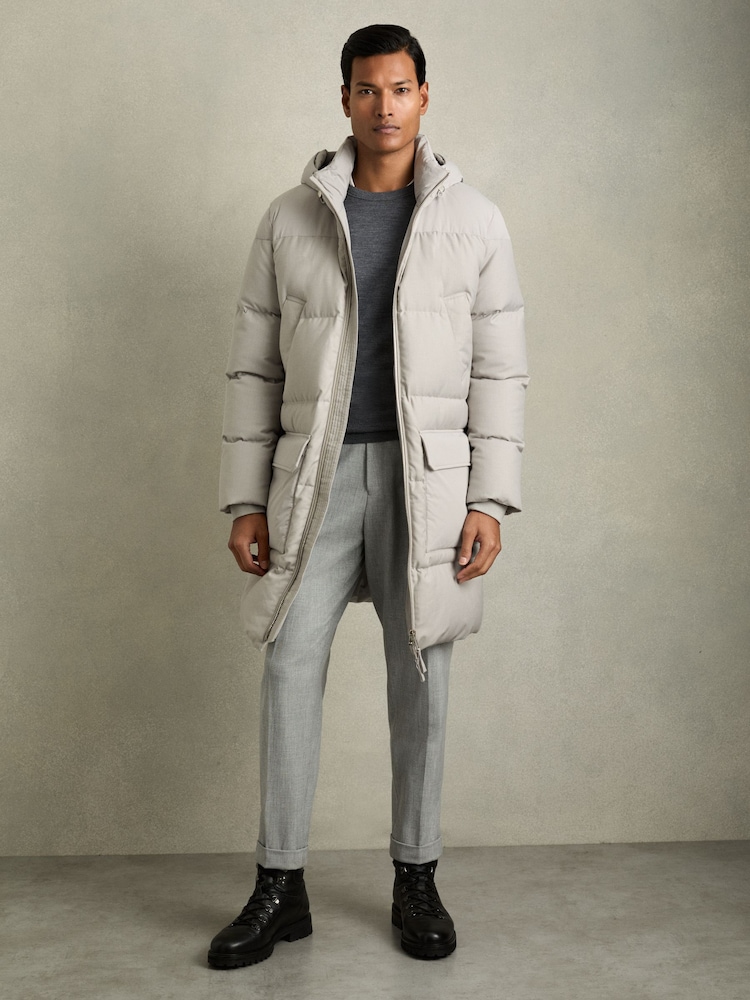 Reiss Grey Stadium Quilted Longline Puffer Jacket - Image 1 of 8