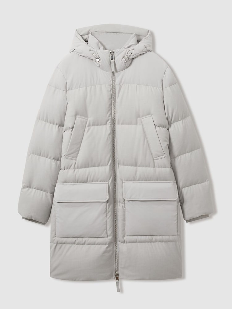 Reiss Grey Stadium Quilted Longline Puffer Jacket - Image 2 of 8