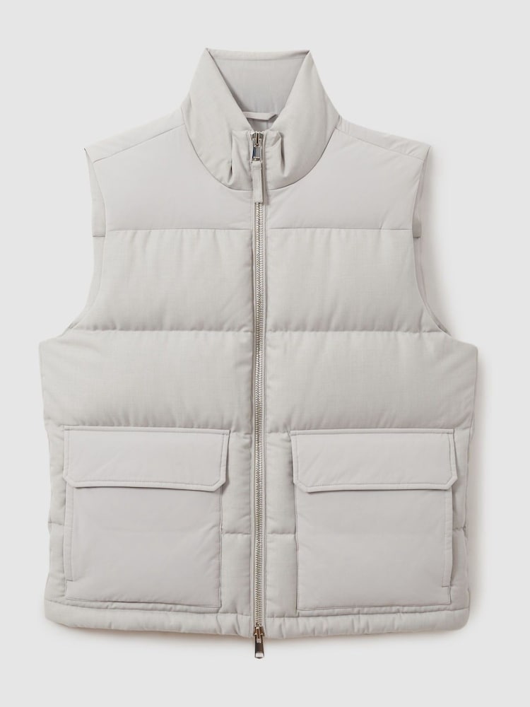 Reiss Grey Dante Patch Pocket Quilted Gilet - Image 2 of 7