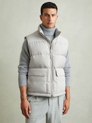 Reiss Grey Dante Patch Pocket Quilted Gilet - Image 3 of 7