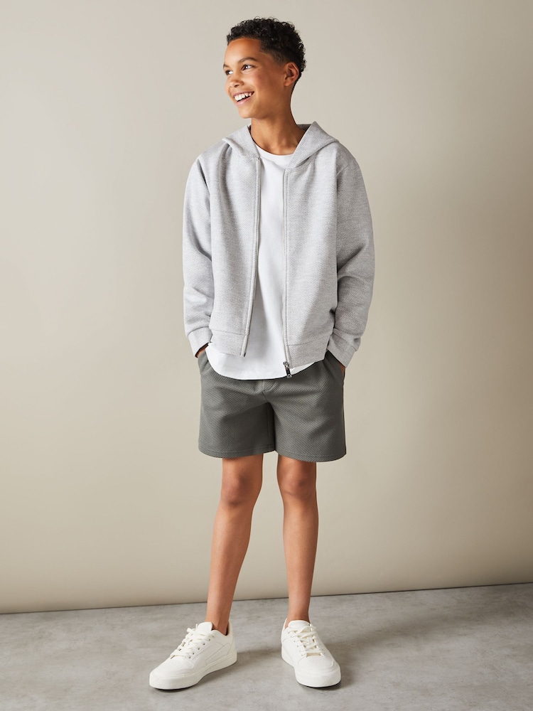 Reiss Grey Melange Vark 13-14 yrs Cotton Blend Textured Zip-Front Hoodie - Image 2 of 4 Reiss Grey Melange Vark 13-14 yrs Cotton Blend Textured Zip-Front Hoodie - Image 2 of 4