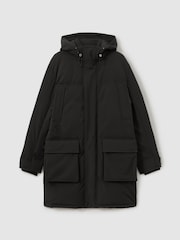 Reiss Black Mission Hooded Shell Down Coat - Image 2 of 8