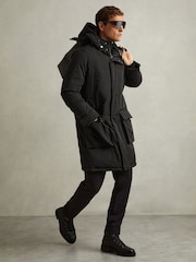 Reiss Black Mission Hooded Shell Down Coat - Image 3 of 8