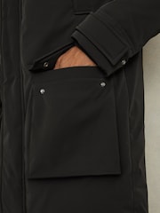 Reiss Black Mission Hooded Shell Down Coat - Image 4 of 8