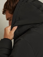 Reiss Black Mission Hooded Shell Down Coat - Image 5 of 8
