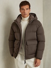 Reiss Brown/Stone Cranum Quilted Shell Puffer Down Jacket - Image 1 of 6