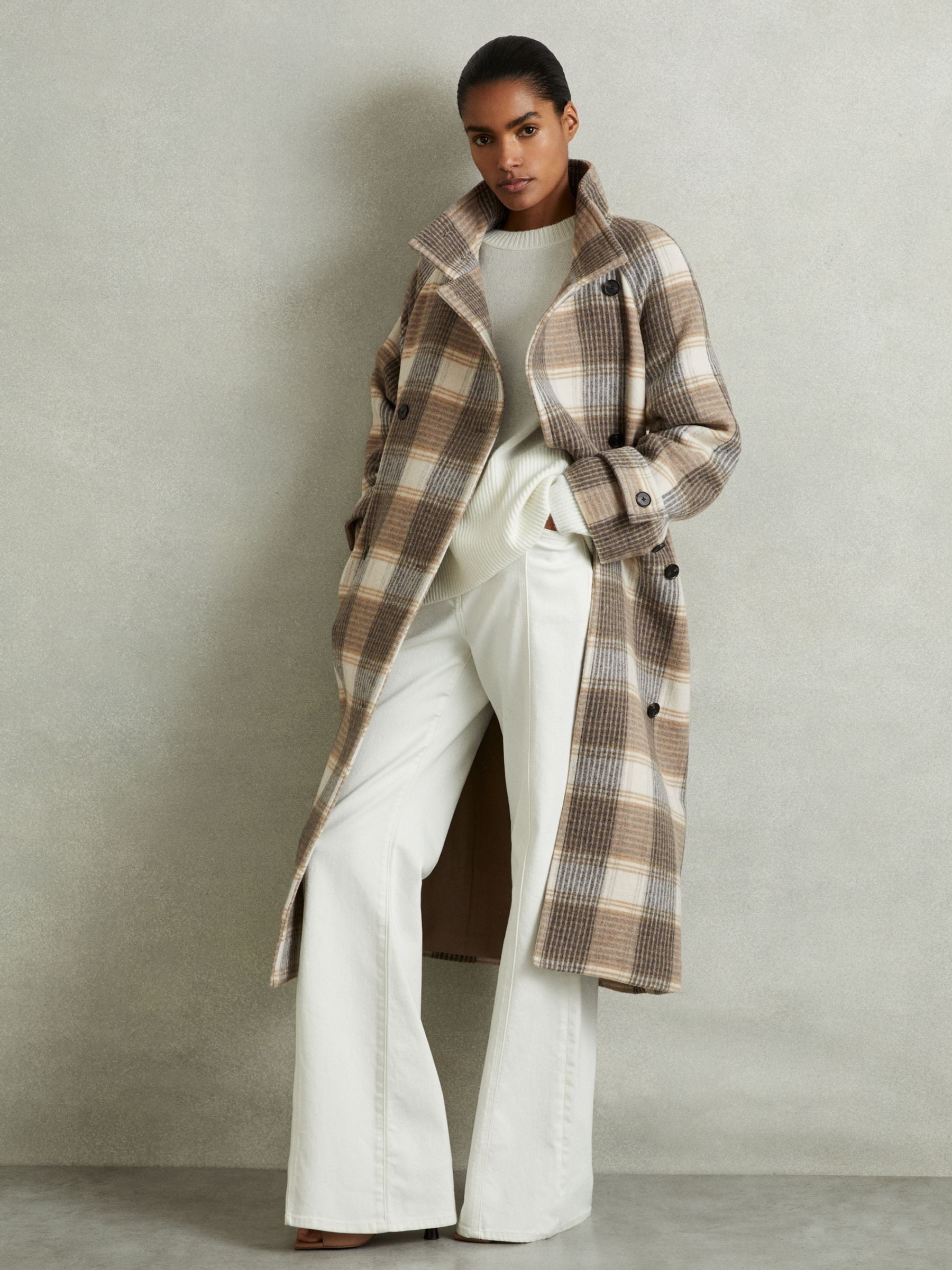 Buy Reiss Neutral Check Piper Wool Blend Check Double Breasted