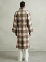 Reiss Neutral Check Piper Wool Blend Check Double Breasted Coat - Image 5 of 6