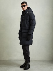 Reiss Navy Stadium Quilted Longline Puffer Coat - Image 1 of 7