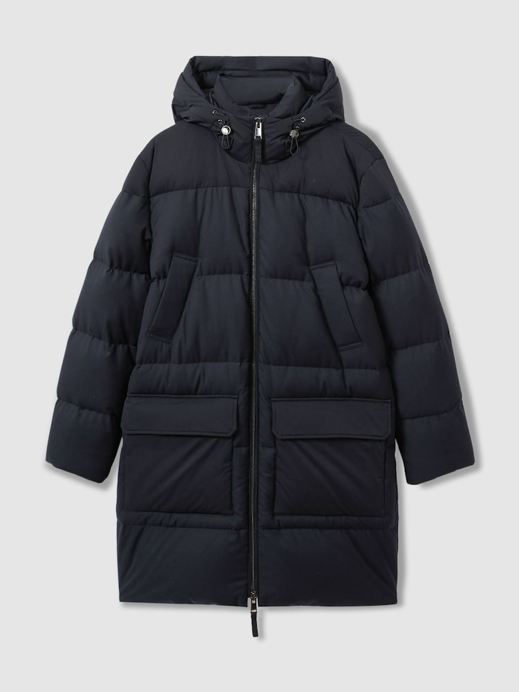 Reiss Navy Stadium Quilted Longline Puffer Coat - Image 2 of 7
