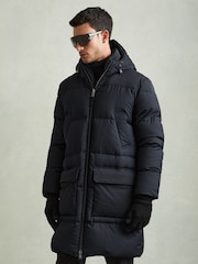 Reiss Navy Stadium Quilted Longline Puffer Coat - Image 3 of 7
