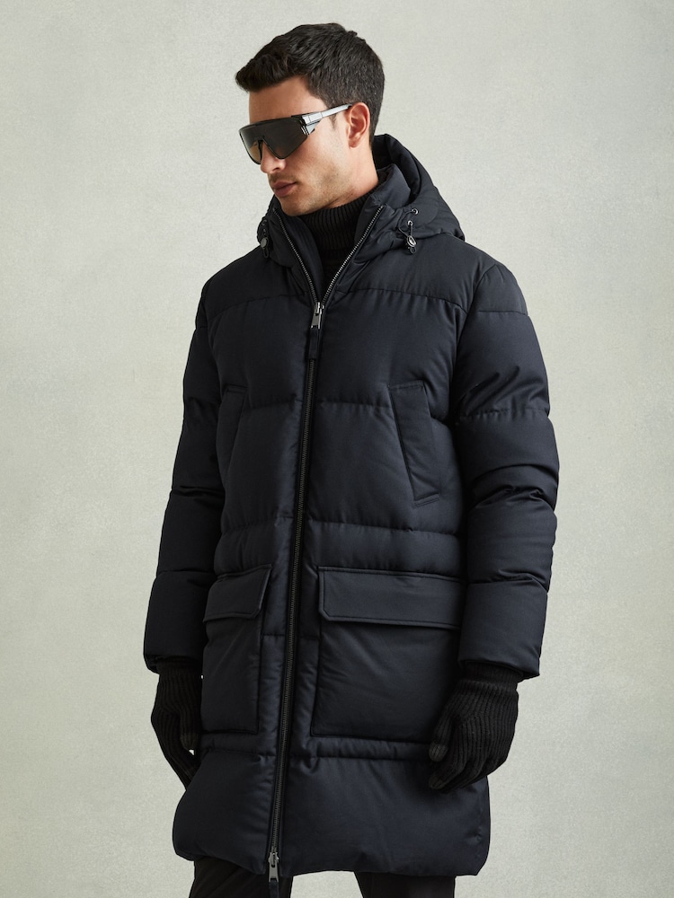 Reiss Navy Stadium Quilted Longline Puffer Coat - Image 3 of 7