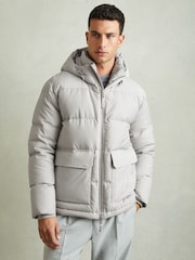 Reiss Grey Carston Patch-Pocket Quilted Puffer Jacket - Image 3 of 7