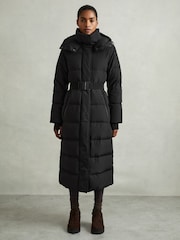 Reiss Black Dalby Longline Hooded Puffer Coat - Image 1 of 8
