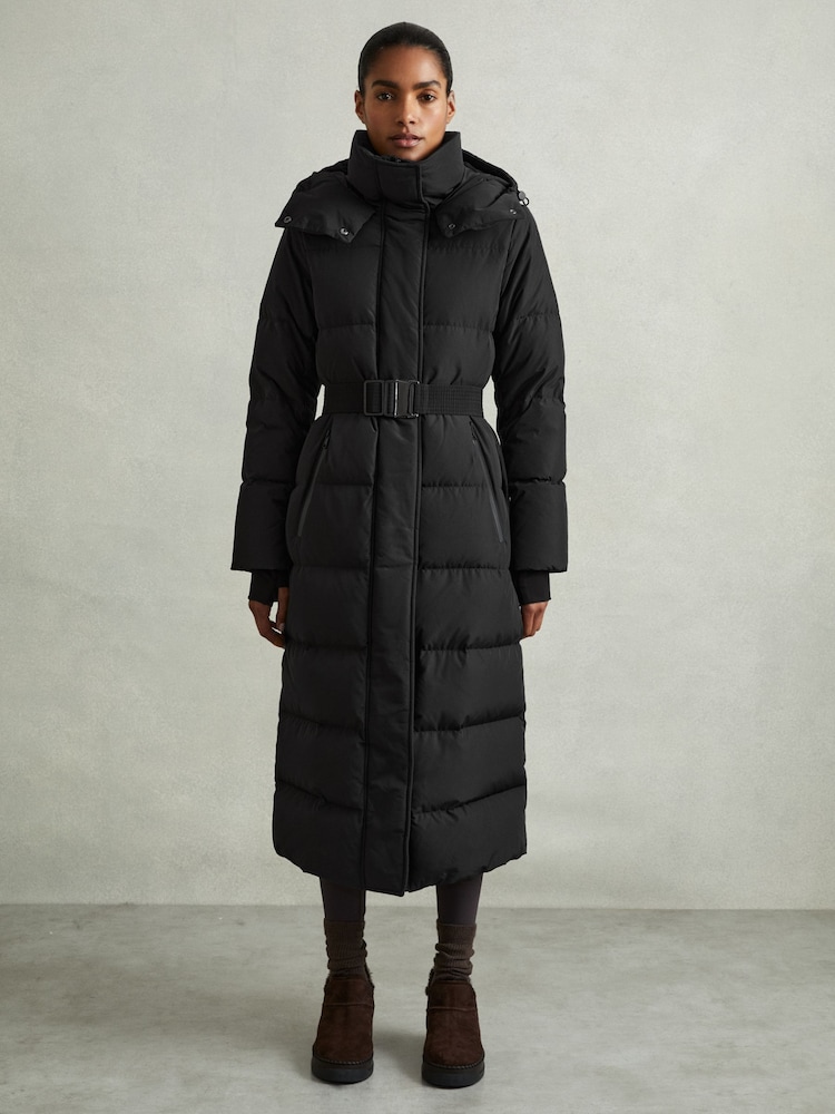 Reiss Black Dalby Longline Hooded Puffer Coat - Image 1 of 8