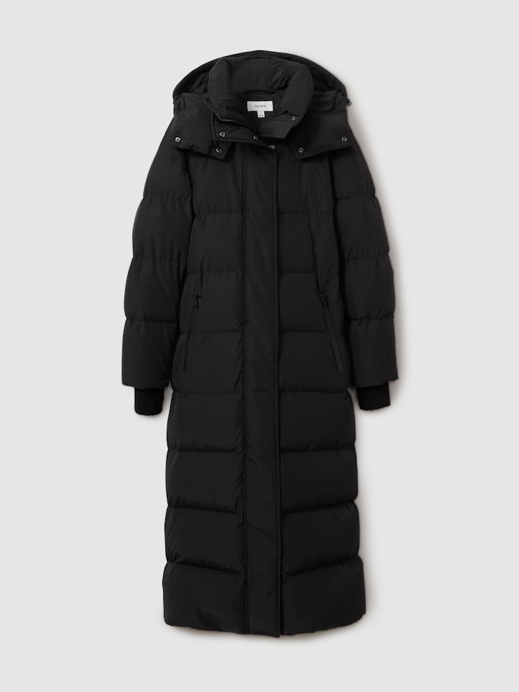 Reiss Black Dalby Longline Hooded Puffer Coat - Image 2 of 8