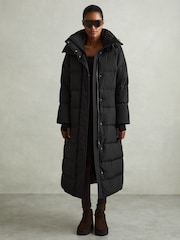 Reiss Black Dalby Longline Hooded Puffer Coat - Image 7 of 8